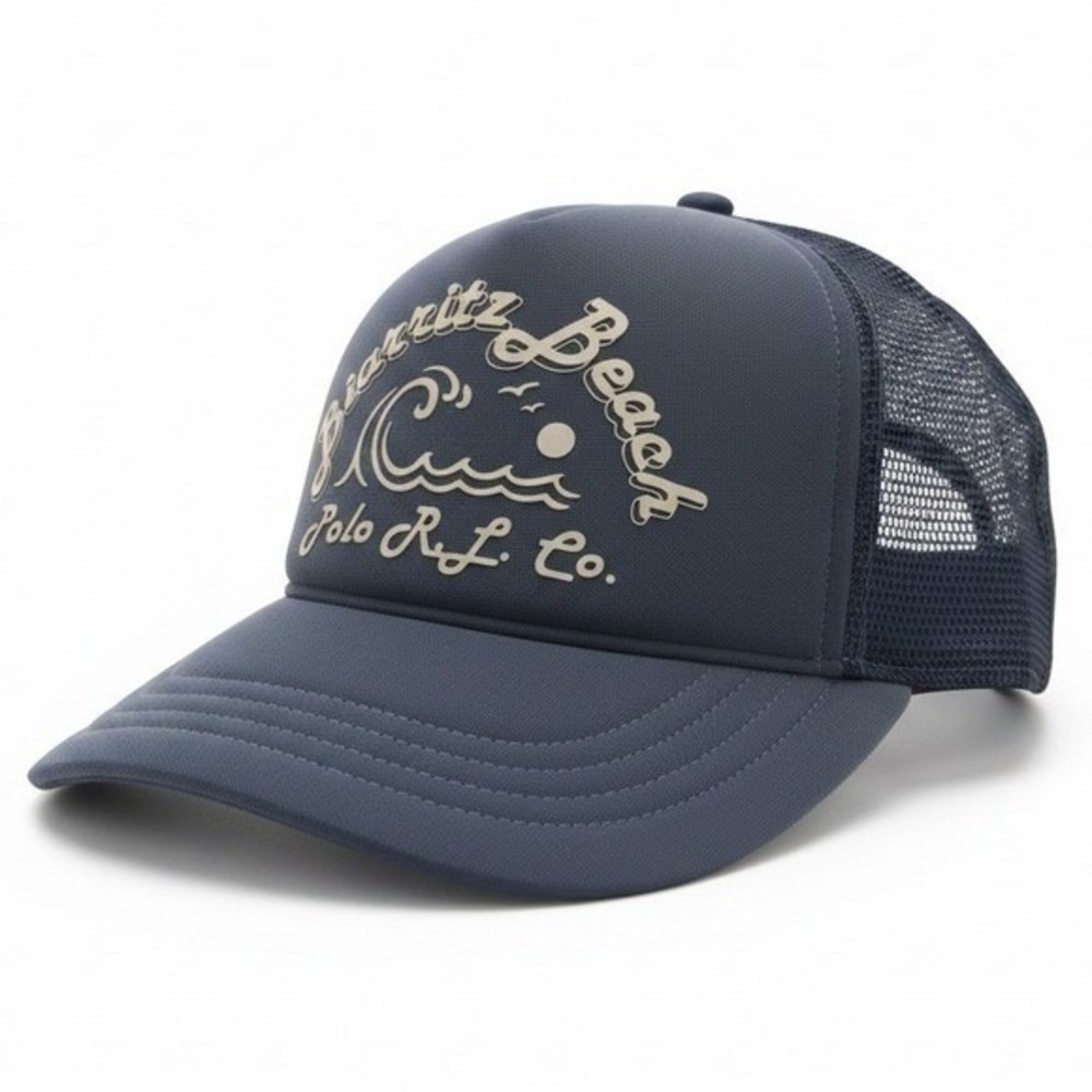 Polo Ralph Lauren Biarritz Beach Blue Trucker Mesh Snapback Hat 710936502001 NEW